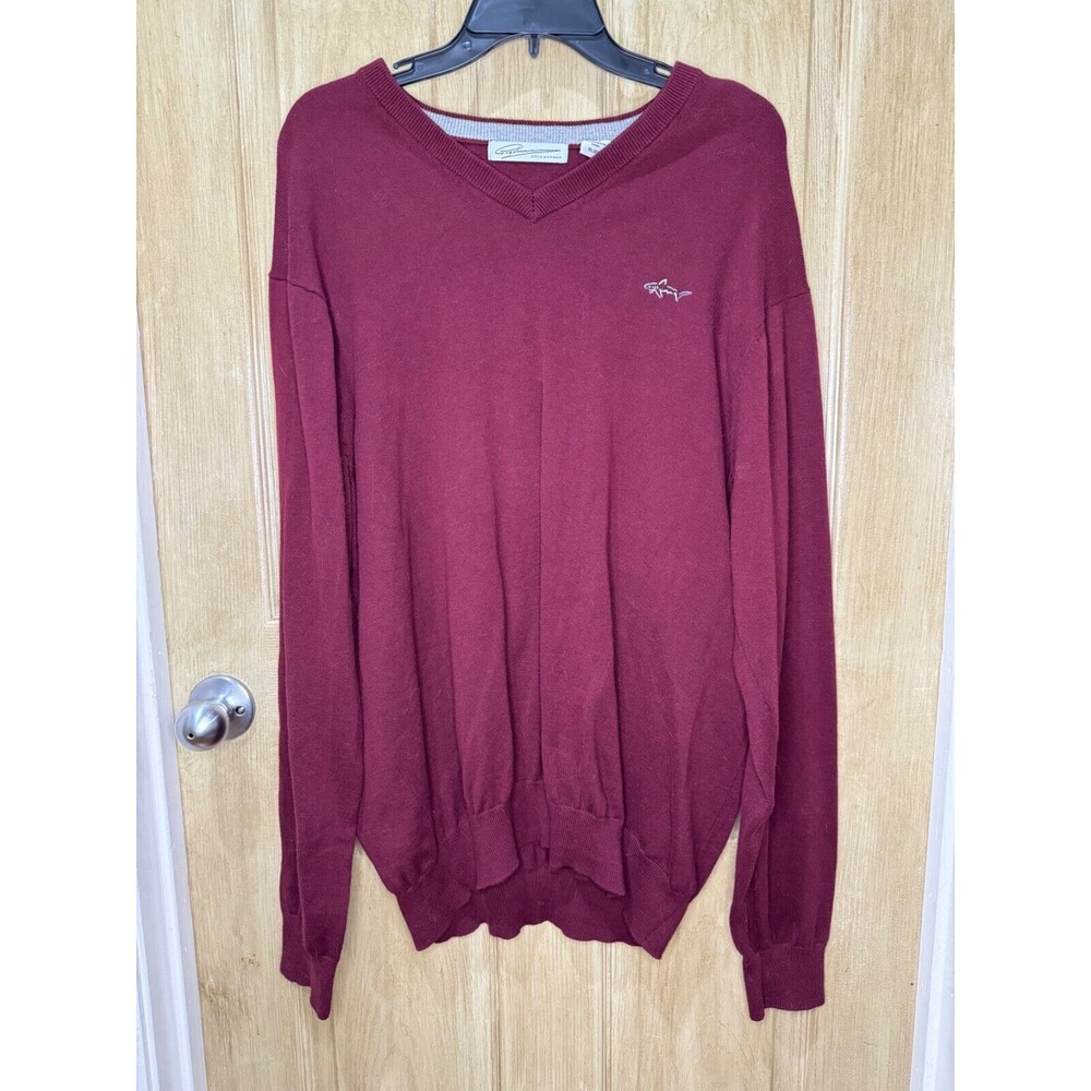 Greg Norman Men's Cotton V-Neck Sweater Burgundy Size XL